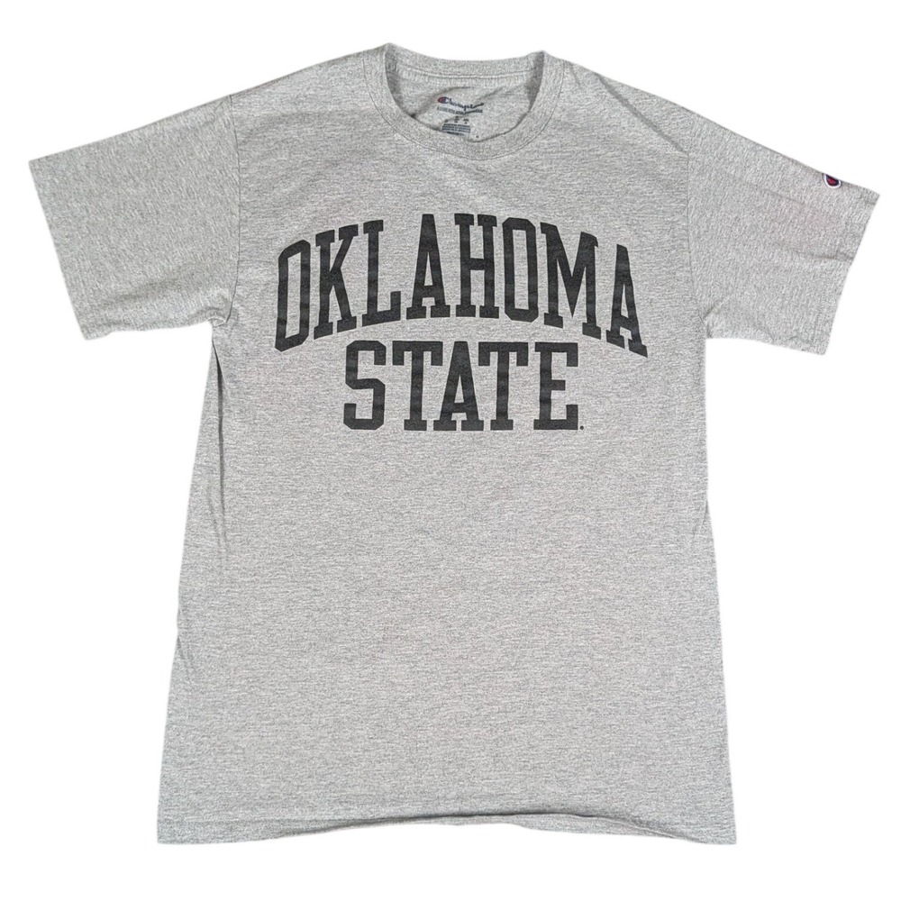 Champion Oklahoma State T Shirt Mens Small Gray Short Sleeve Graphic Excellent